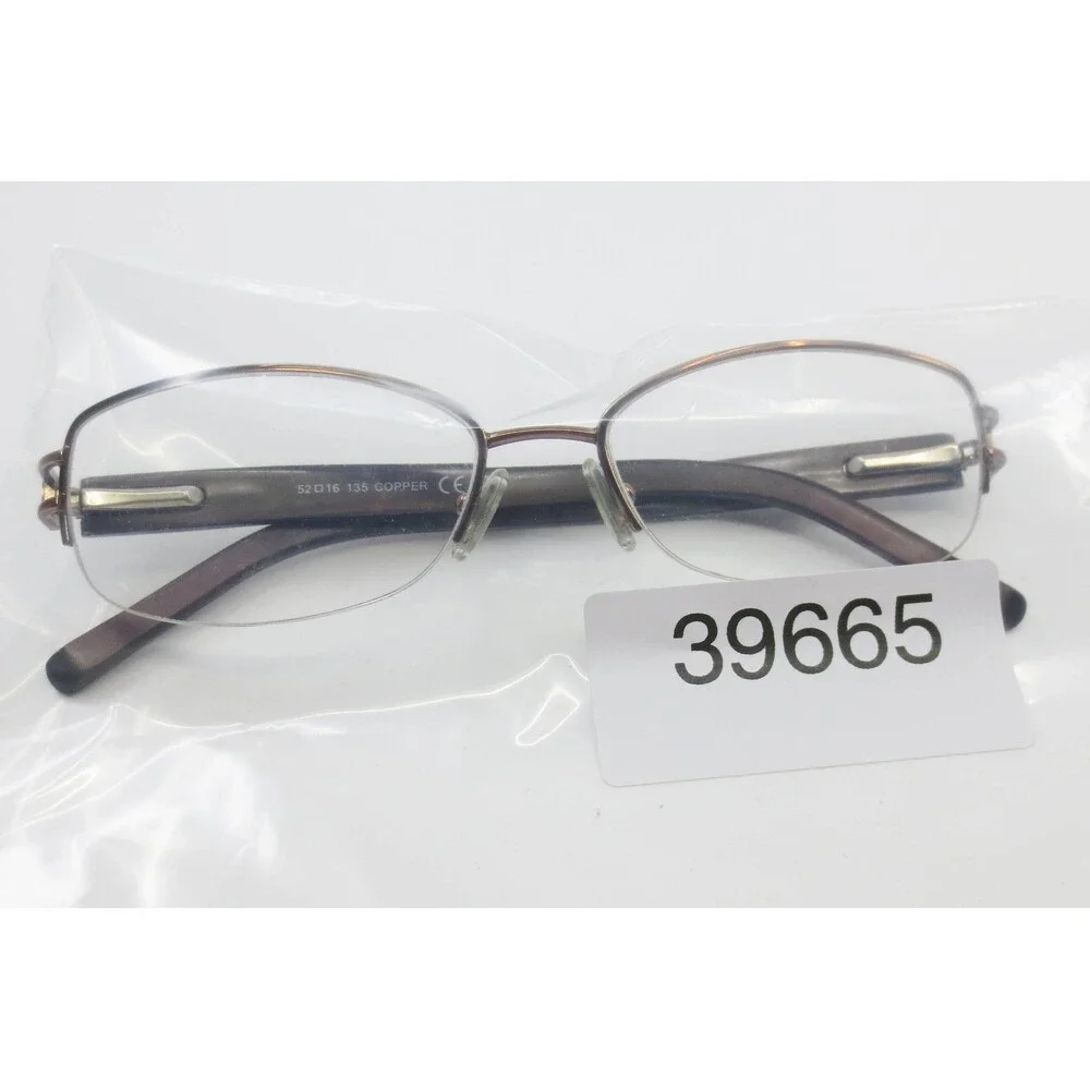 Copper Semi Rimless Eyeglasses Frames CL711 52-16-135 Brown Oval Rectangle